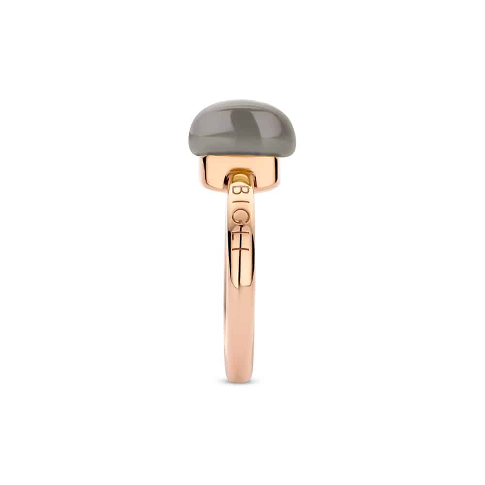 18kt rose golden Mini Sweety ring with grey moonstone and mother of pearl, finished with our 0.02ct signature diamond