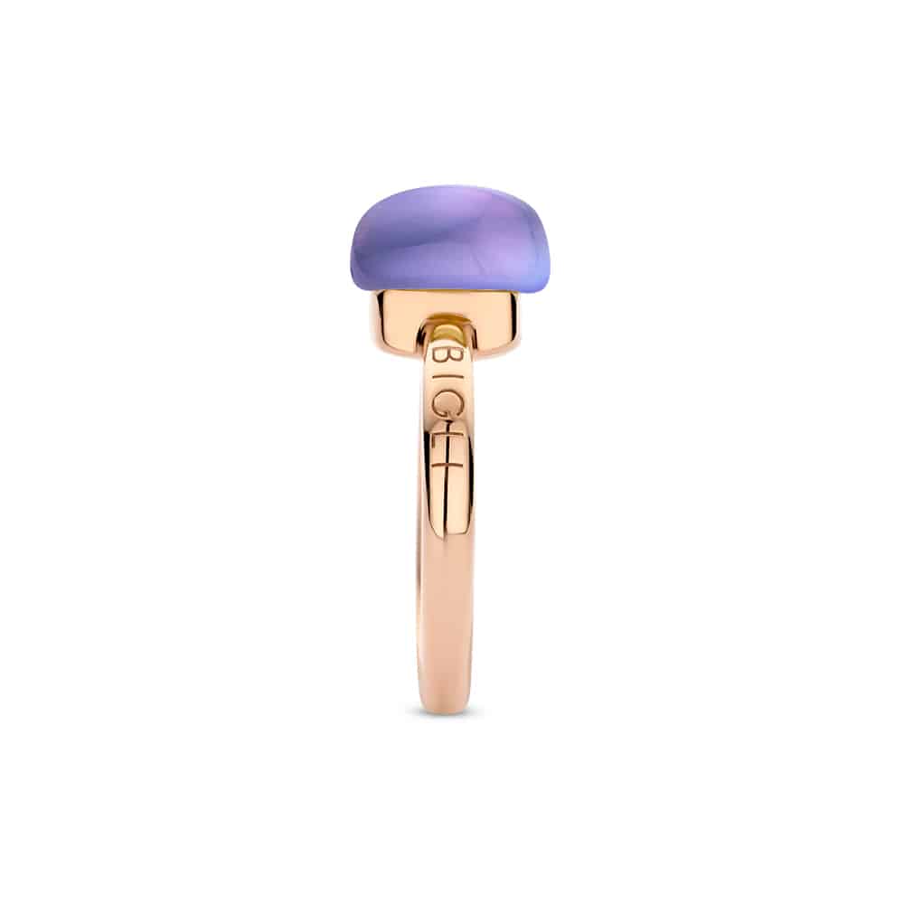 18kt rose golden Mini Sweety ring with amethyst and mother of pearl, finished with our 0.02ct signature diamond