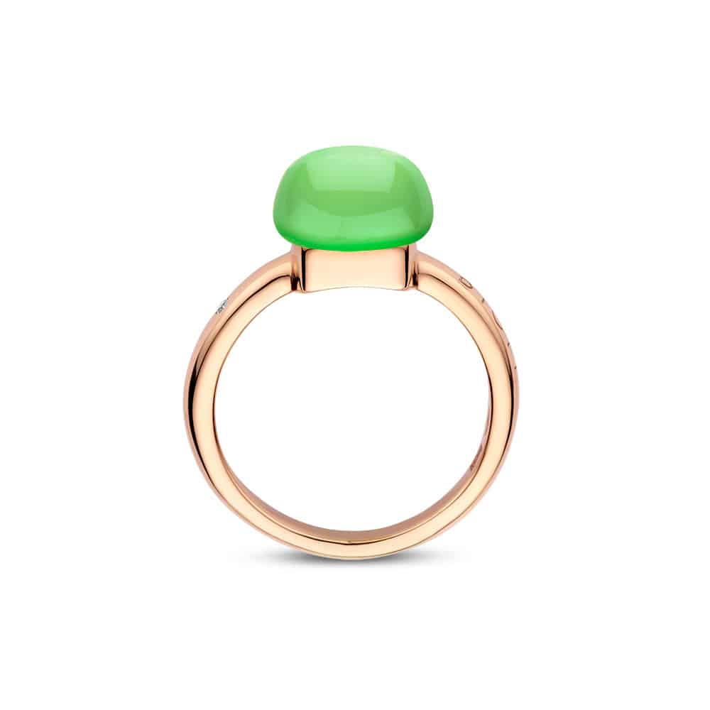 18kt rose golden Mini Sweety ring with lemon quartz and green agate, finished with our 0.02ct signature diamond