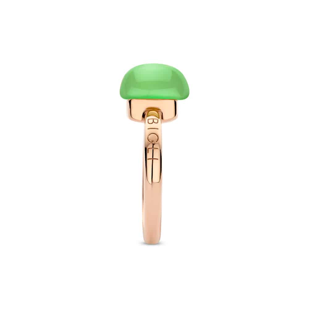 18kt rose golden Mini Sweety ring with lemon quartz and green agate, finished with our 0.02ct signature diamond
