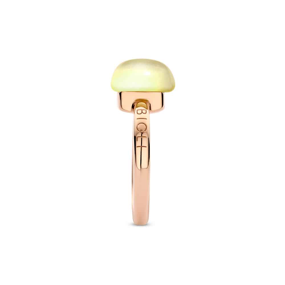 18kt rose golden Mini Sweety ring with lemon quartz and mother of pearl, finished with our 0.02ct signature diamond