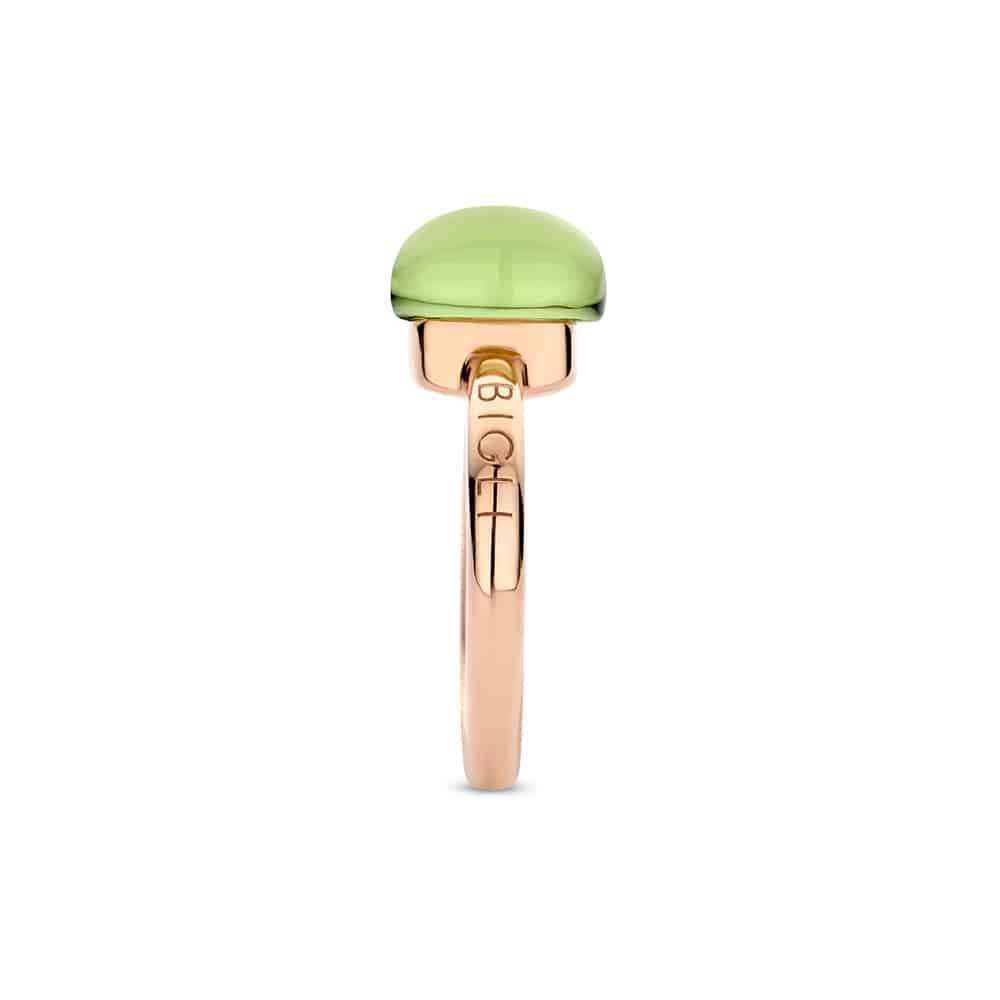 18kt rose golden Mini Sweety ring with lemon quartz and peridot, finished with our 0.02ct signature diamond