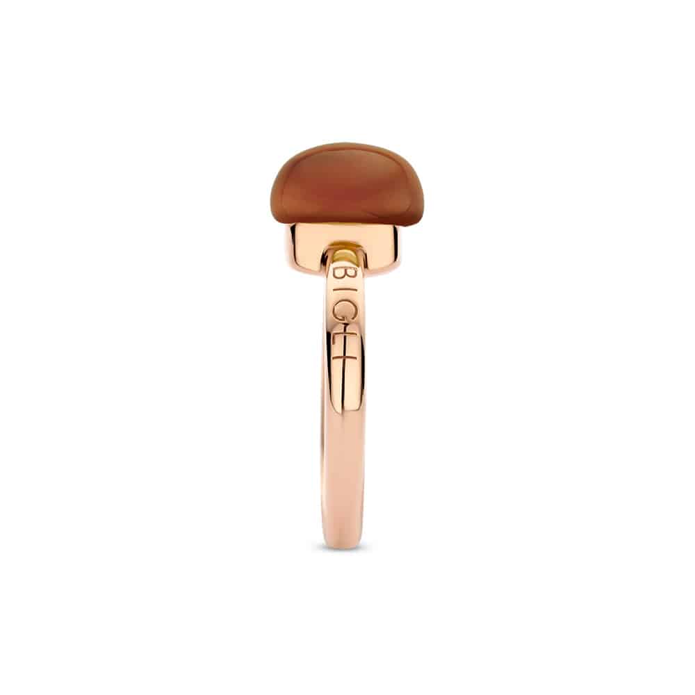 18kt rose golden Mini Sweety ring with smoky quartz and orange agate, finished with our 0.02ct signature diamond