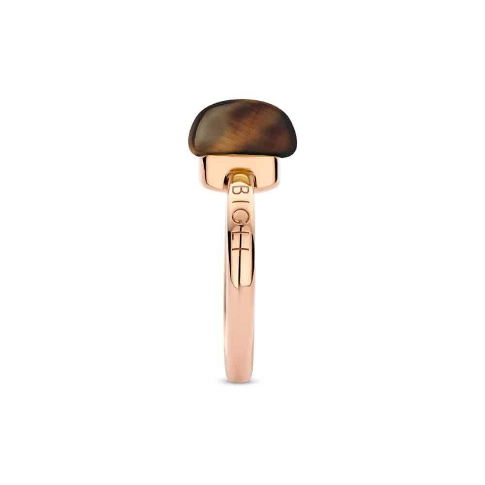 18kt rose golden Mini Sweety ring with tiger eye, finished with our 0.02ct signature diamond