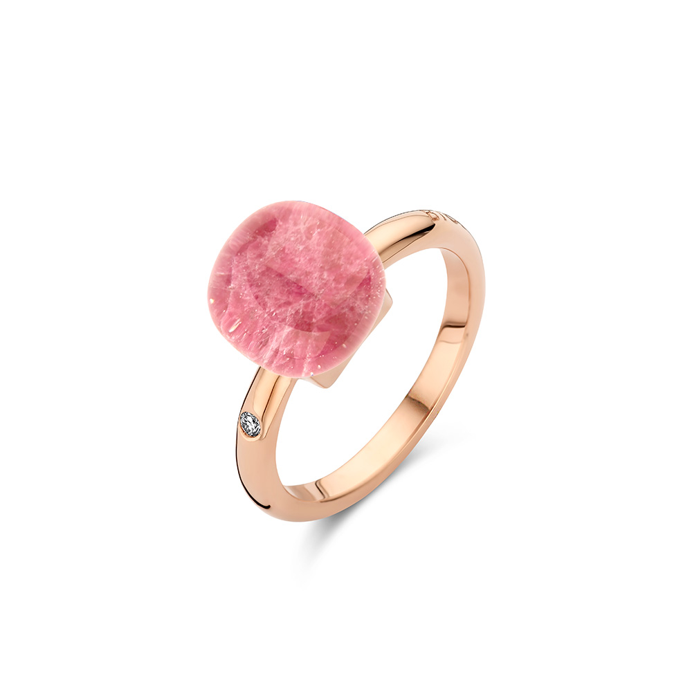 18kt rose golden ring with ruby and our signature diamond