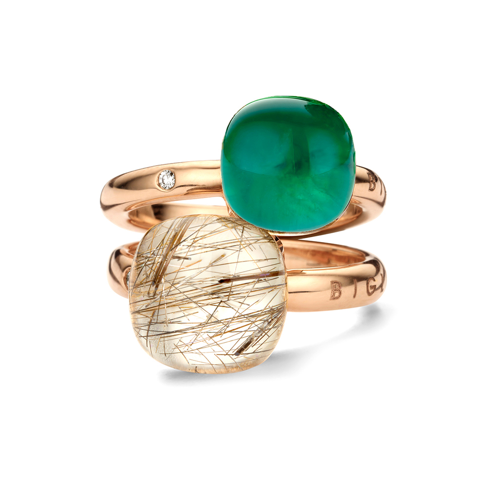 mini sweety set of rings - como - golden rings emerald with rutile quartz