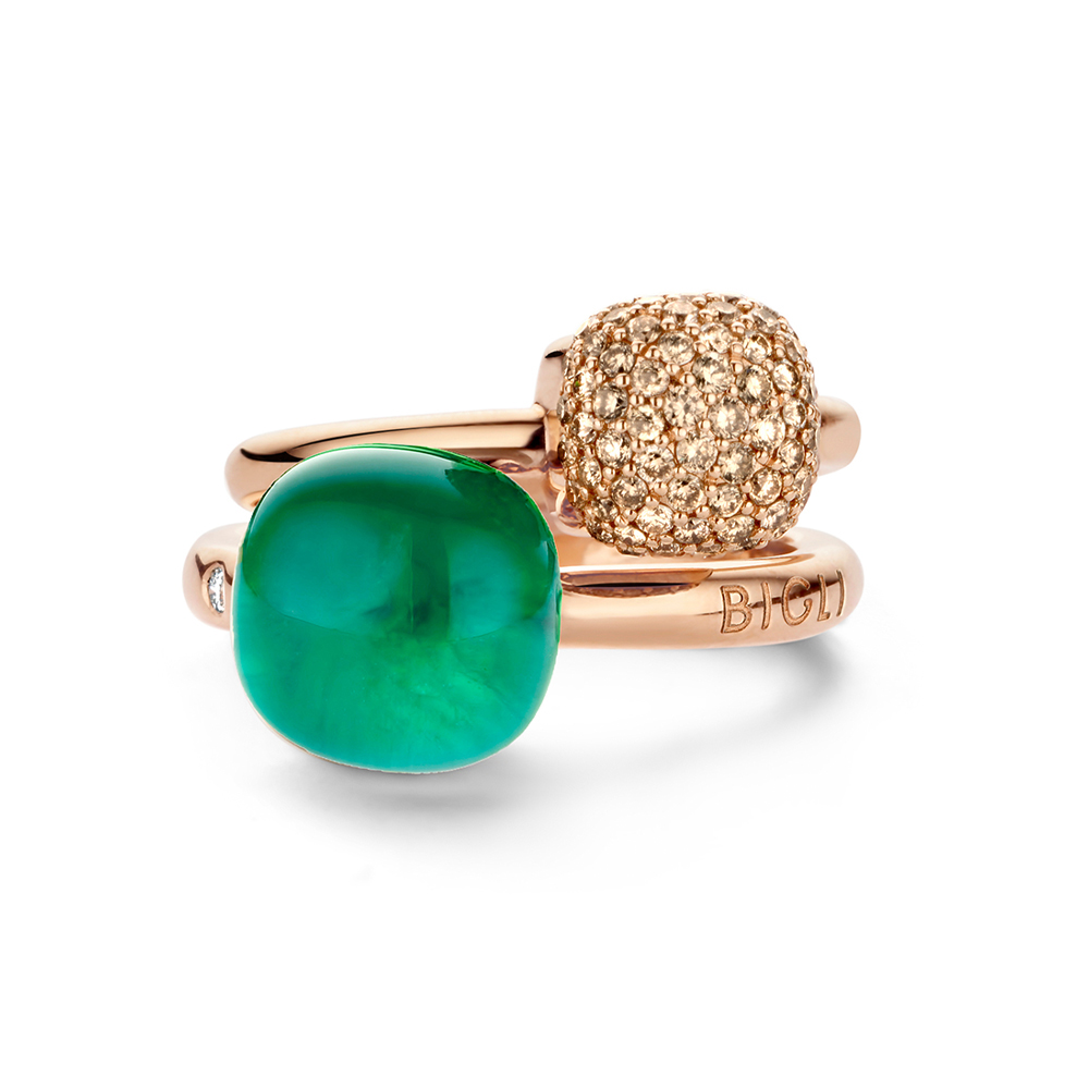 mini sweety set of rings - verdi - golden rings emerald with brown diamonds