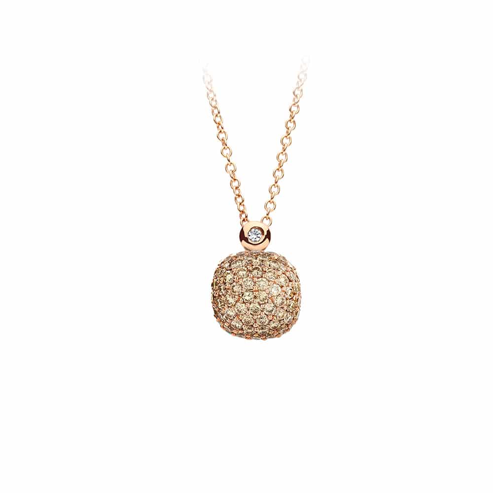 18kt rose golden Mini Sweety pendant piccolo with 0,50ct brown diamond, finished with our 0.01ct signature diamond