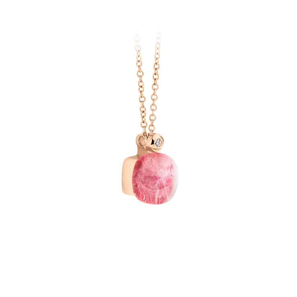 18kt rose golden Mini Sweety pendant piccolo with rock crystal and ruby, finished with our 0,01ct signature diamond