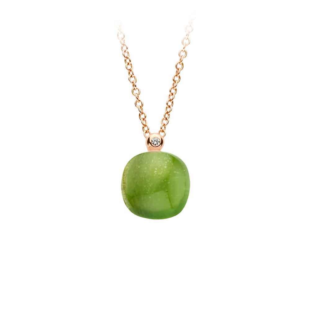 18kt rose golden Mini Sweety pendant with lemon quartz and peridot, finished with our 0,01ct signature diamond