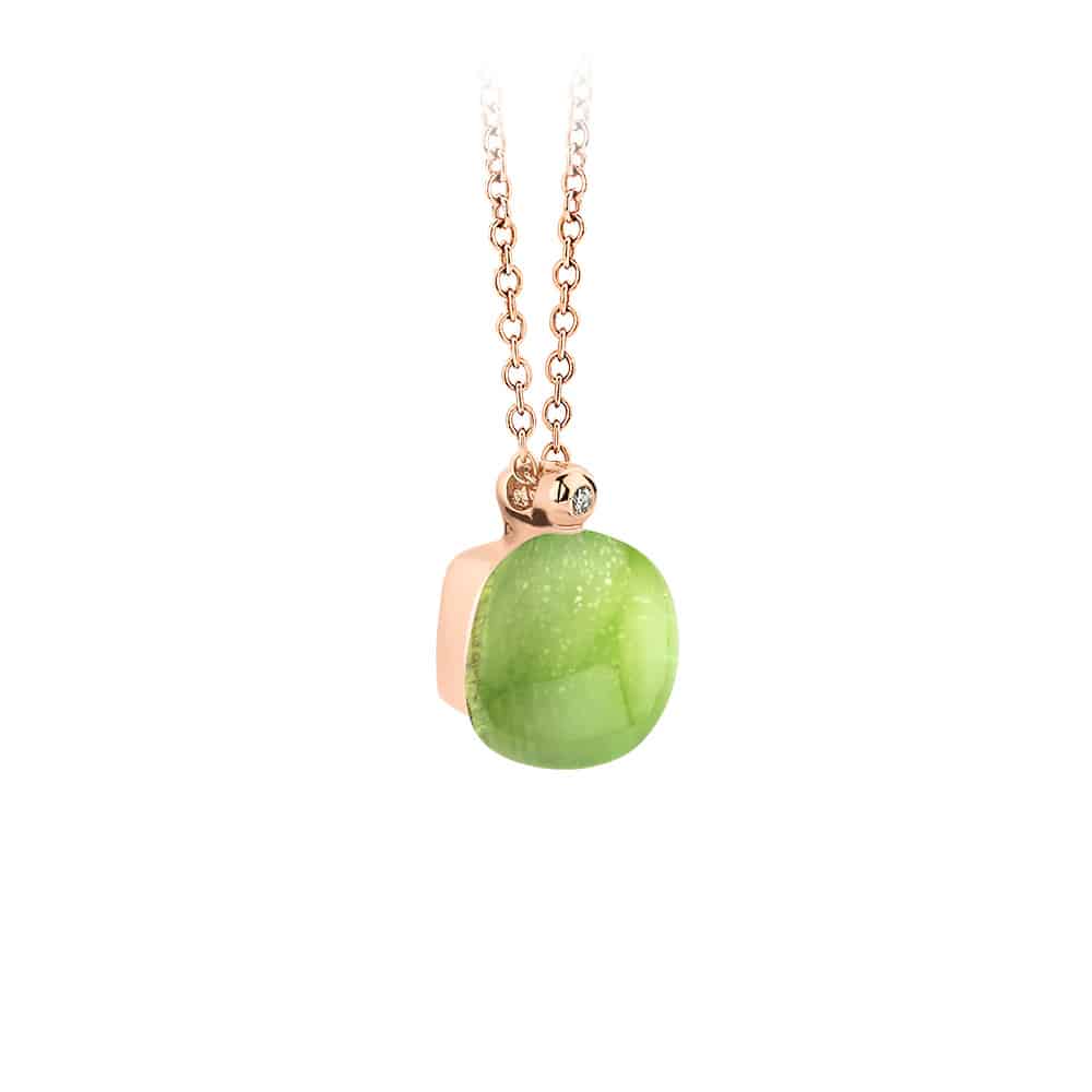 18kt rose golden Mini Sweety pendant with lemon quartz and peridot, finished with our 0,01ct signature diamond