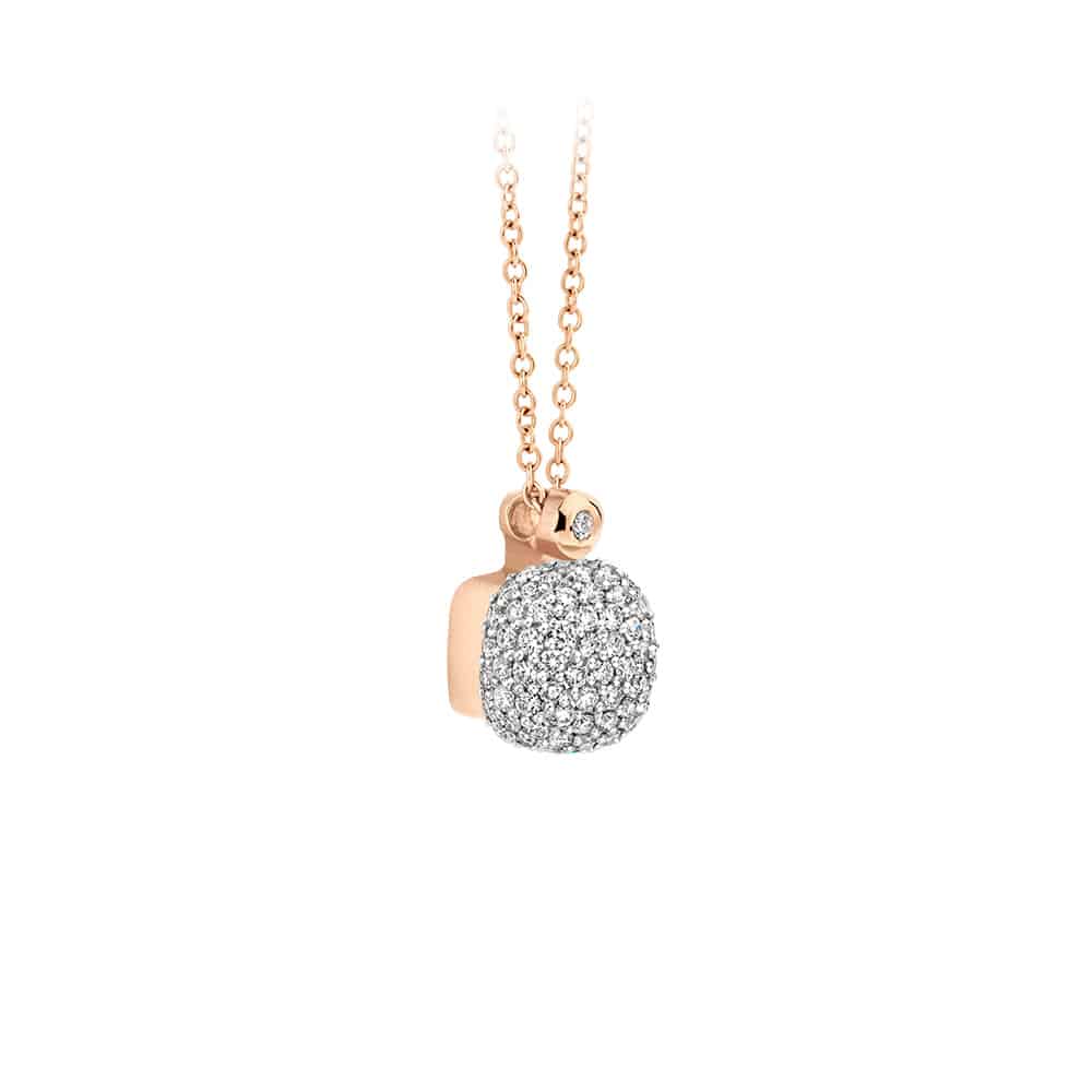 18kt rose golden Mini Sweety pendant piccolo with 0,50ct white diamond, finished with our 0.01ct signature diamond
