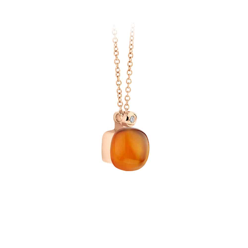 18kt rose golden Mini Sweety pendant piccolo with madeira and mother of pearl, finished with our 0,01ct signature diamond