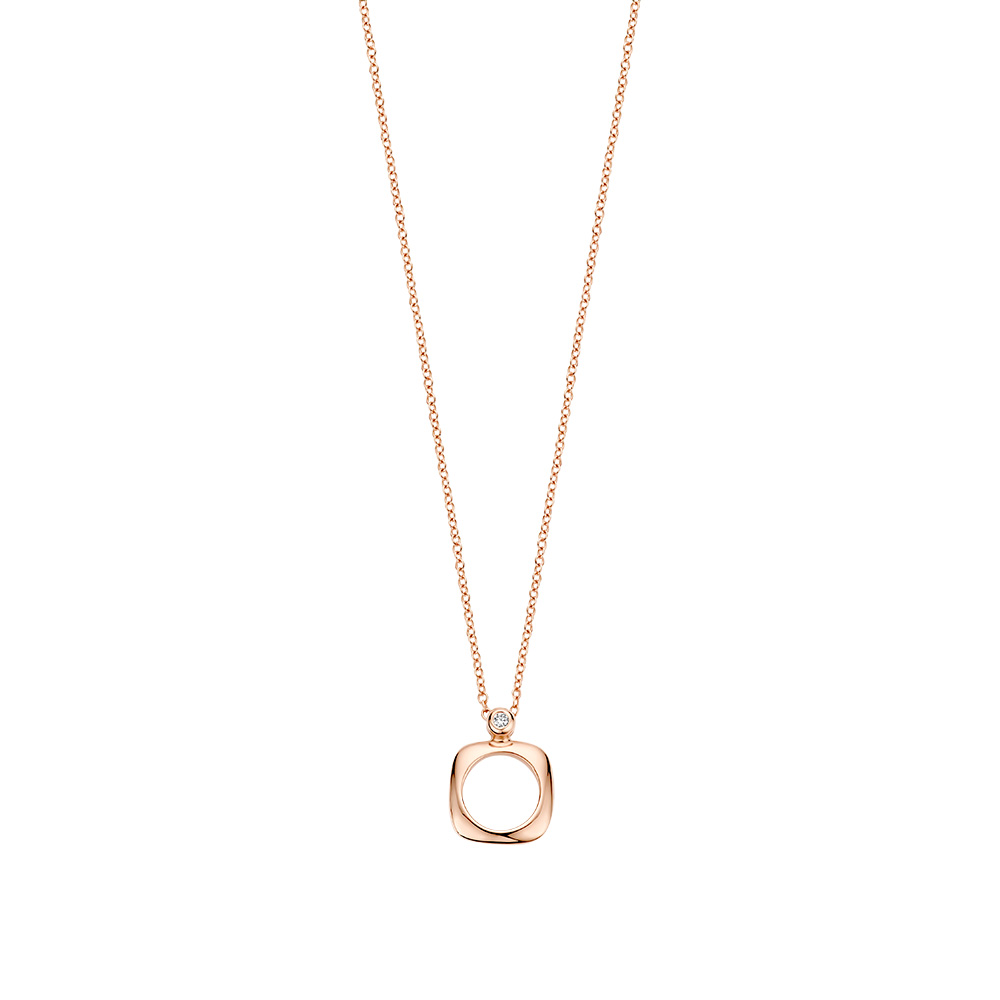 Our 18kt rose gold elements pendant, finished with a 0.02ct signature diamond, with a diameter of 10mm
