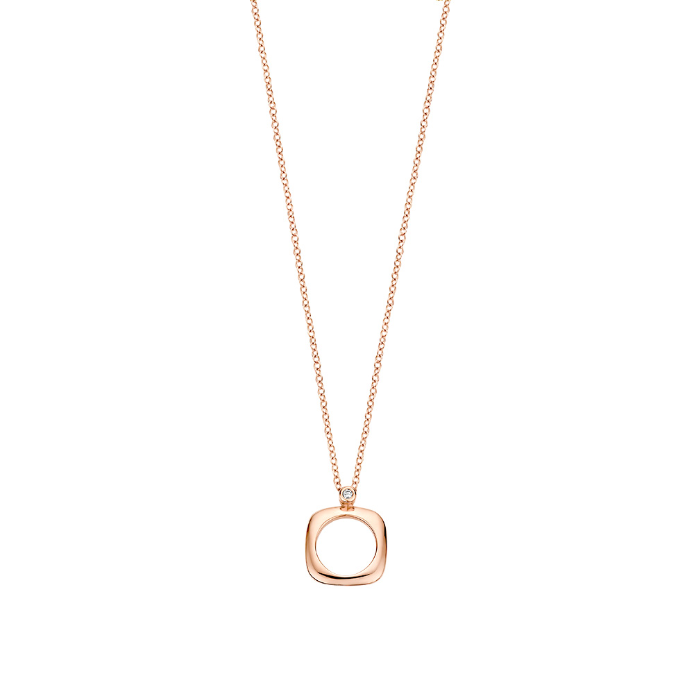Our 18kt rose gold elements pendant, finished with a 0.02ct signature diamond, with a diameter of 13mm