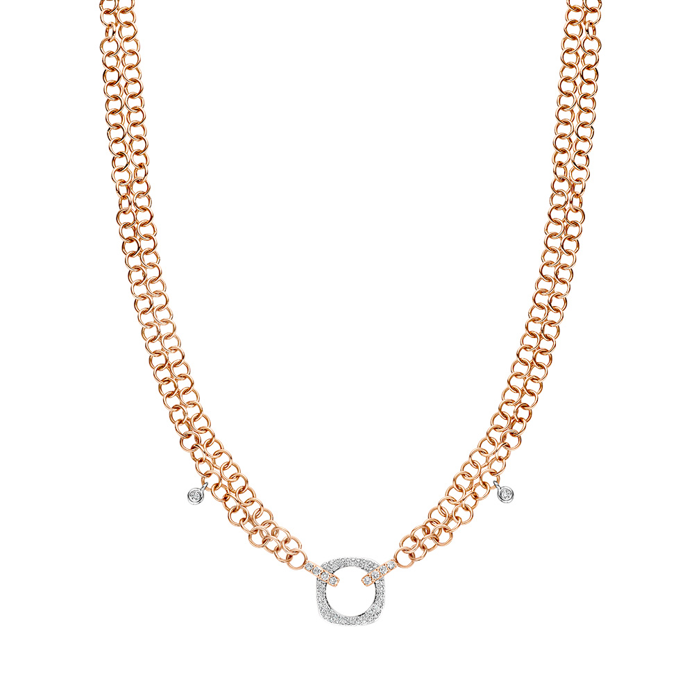Elements necklace made with 18kt rose gold and white diamonds