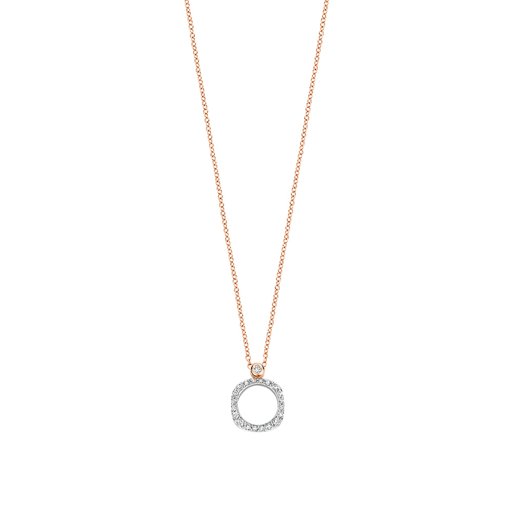 Our 18kt rose gold elements pendant, finished with a 0.19ct white diamonds, with a diameter of 10mm