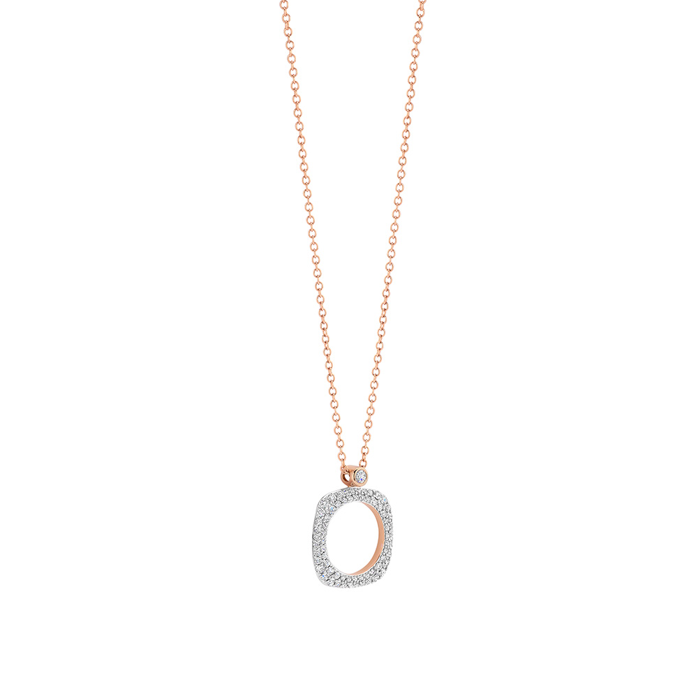 Our 18kt rose gold elements pendant, finished with a 0.35ct white diamonds, with a diameter of 13mm