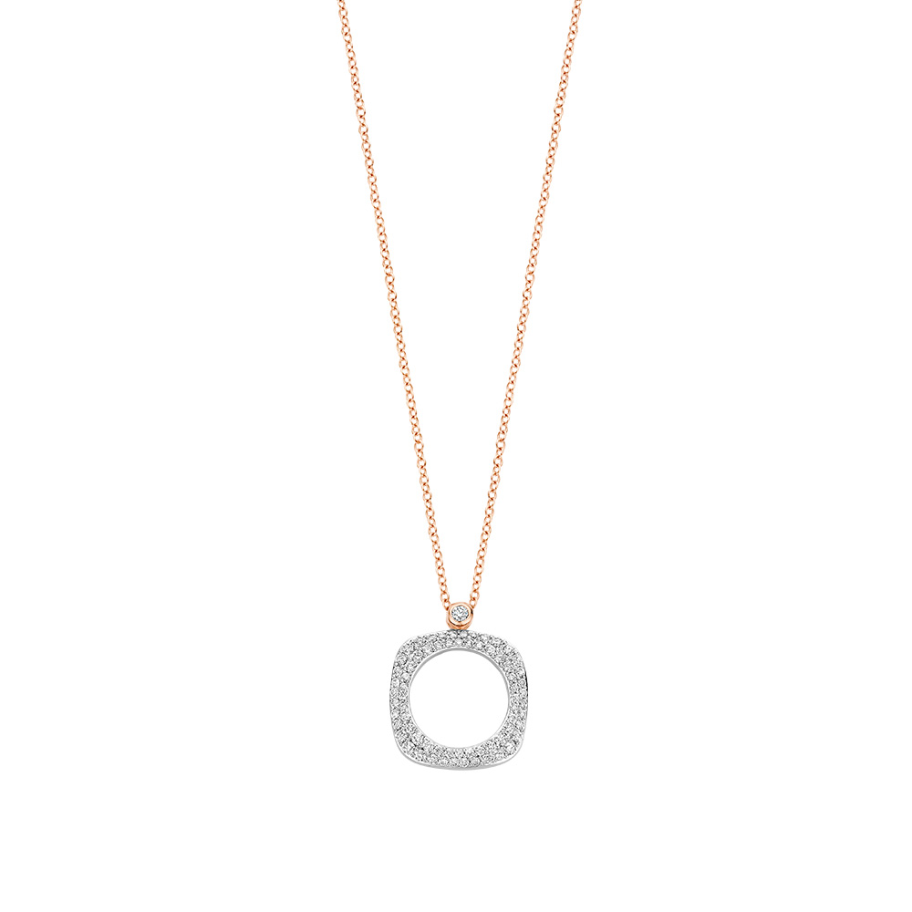 Our 18kt rose gold elements pendant, finished with a 0.49ct white diamonds, with a diameter of 15mm